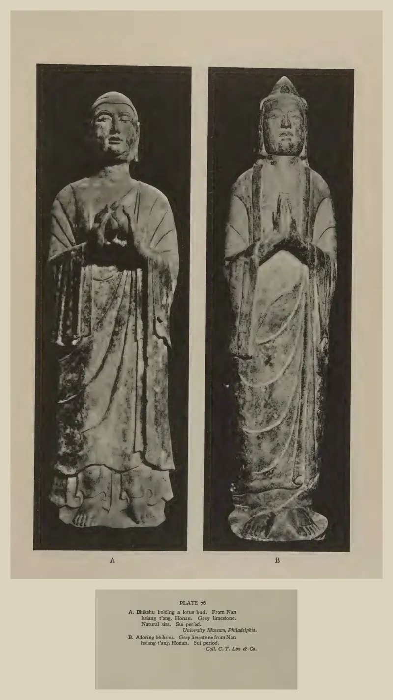 1929年,喜仁龙《A History of Early Chinese Art》Plate 76:来自南响堂山的两件石灰岩比丘像